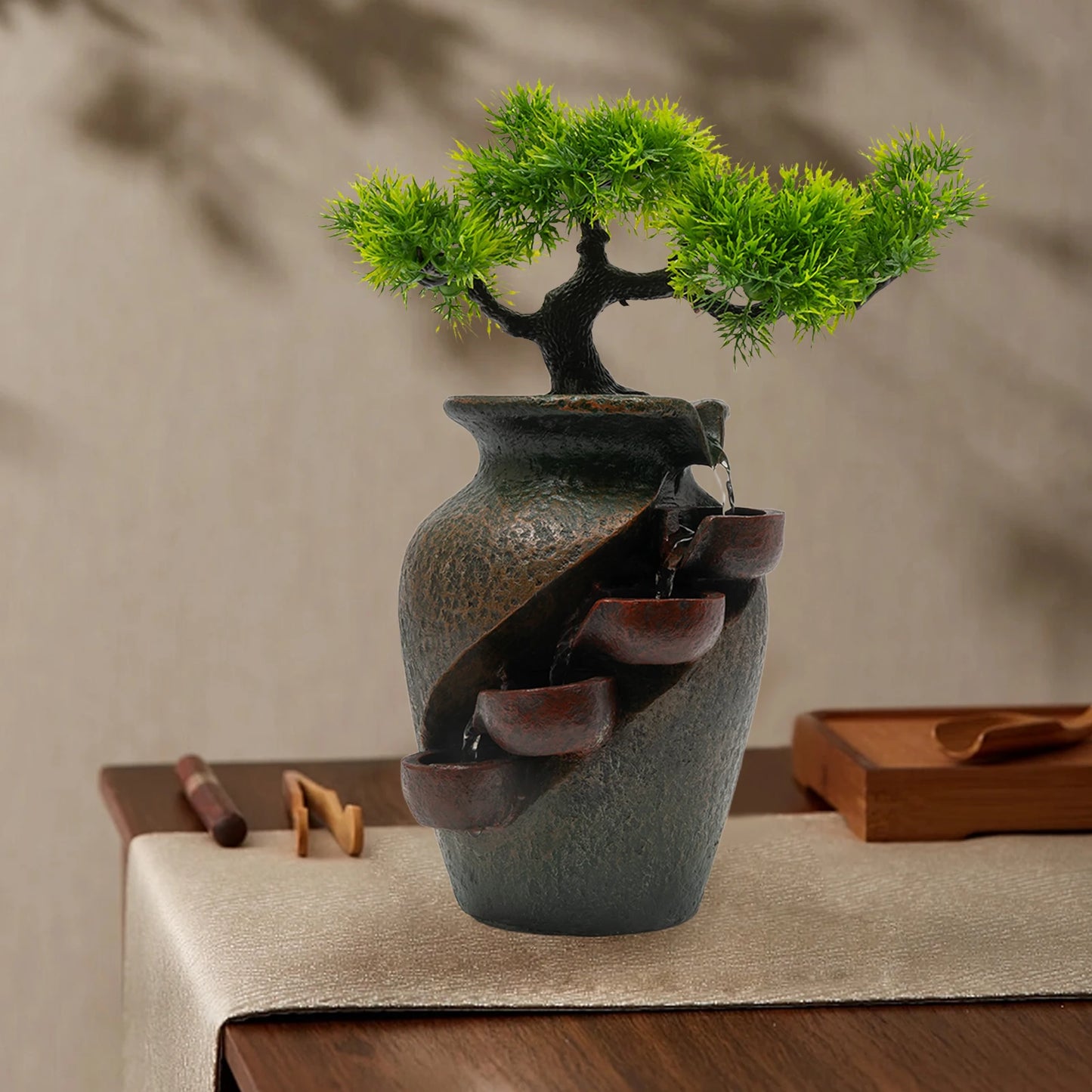 Mini Waterfall Tabletop Fountain, Indoor Relaxation Water Feature, Tabletop Fountains for Home Decoration