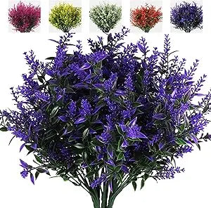 Artificial Greenery Lavender Fake Shrubs Flowers 8 Bundles UV Resistant Hanging Planter Flora Fence Indoor Outside Decor Weddin