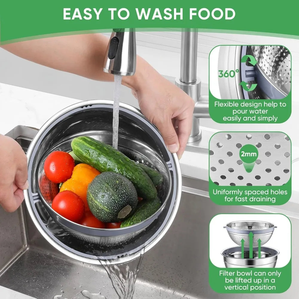P&P CHEF Mixing Bowls with Lids Set of 3, Stainless Steel Mixing Bowl and Colander for Kitchen, 3 Grater Attachments & Non-Slip