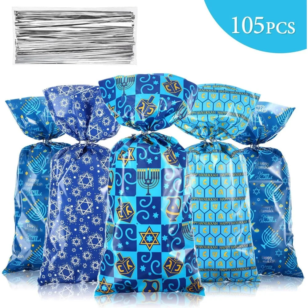 100 pieces hanukkah cellophane treat bags chanukah gift bags blue jewish holiday theme candy present supplies plastic clear goo