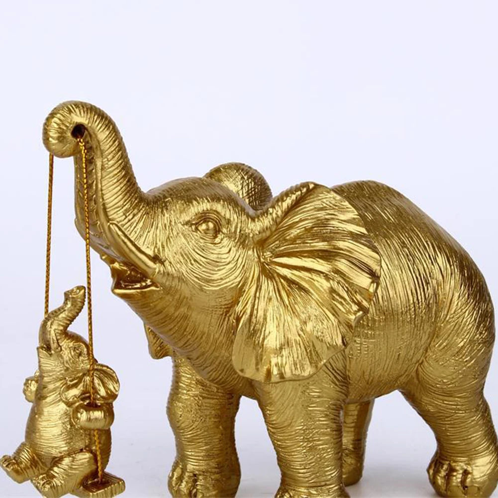 Gold/Silver Swing Mother Son Elephant Statue Resin Swing Elephant Decor Brings Good Luck Wealth Elephant Crafts Mother Day Gifts