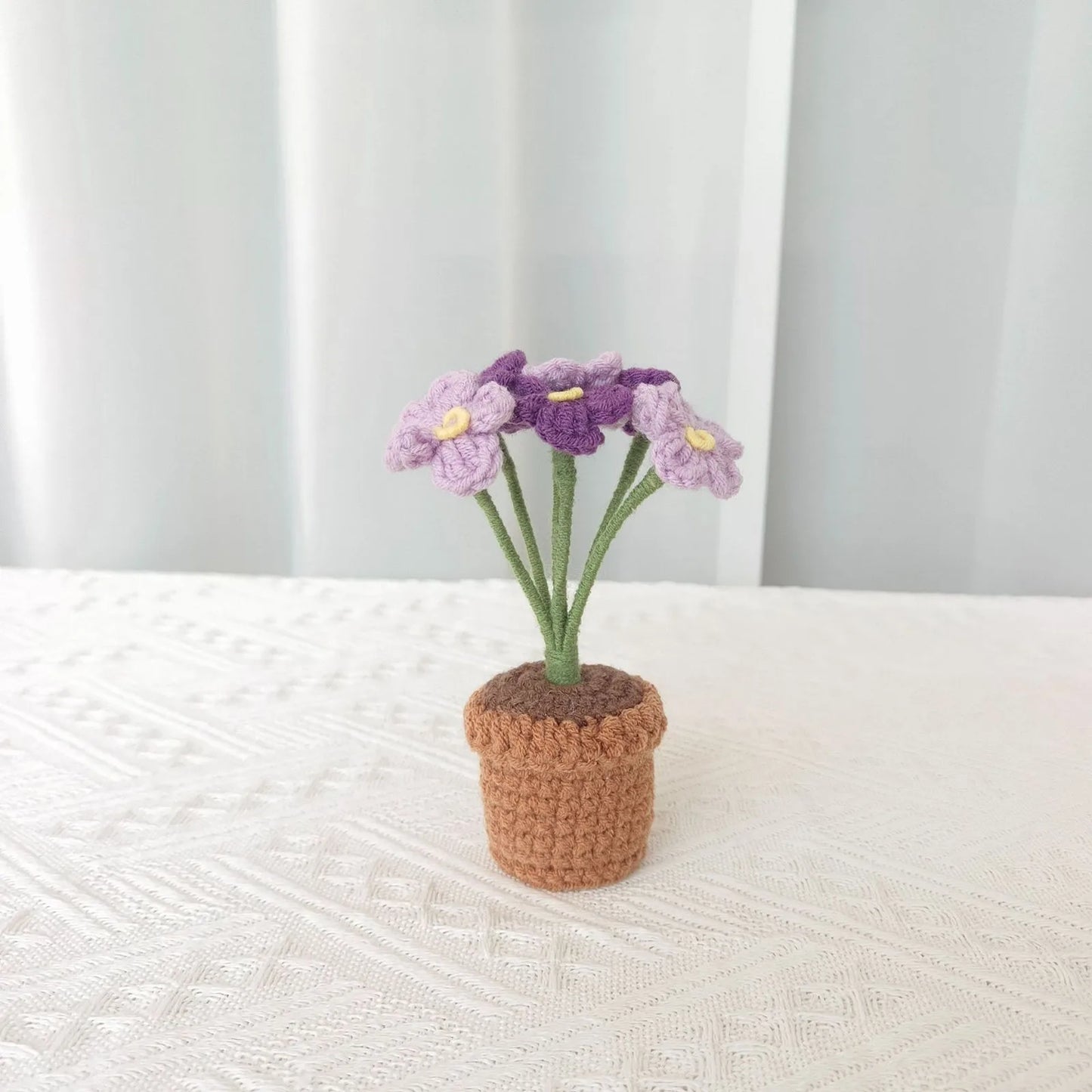 New Hand Knitting Potted Plants Handwoven Rose Sunflower Tulip Crochet Flower Bouquet Potted Ornament Table Home Room Decoration