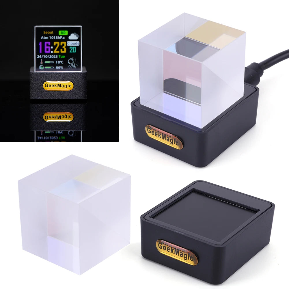 Crystal Cube Photo Display Holographic Desktop Smart Weather Station Digital Clock with GIF Animations Album