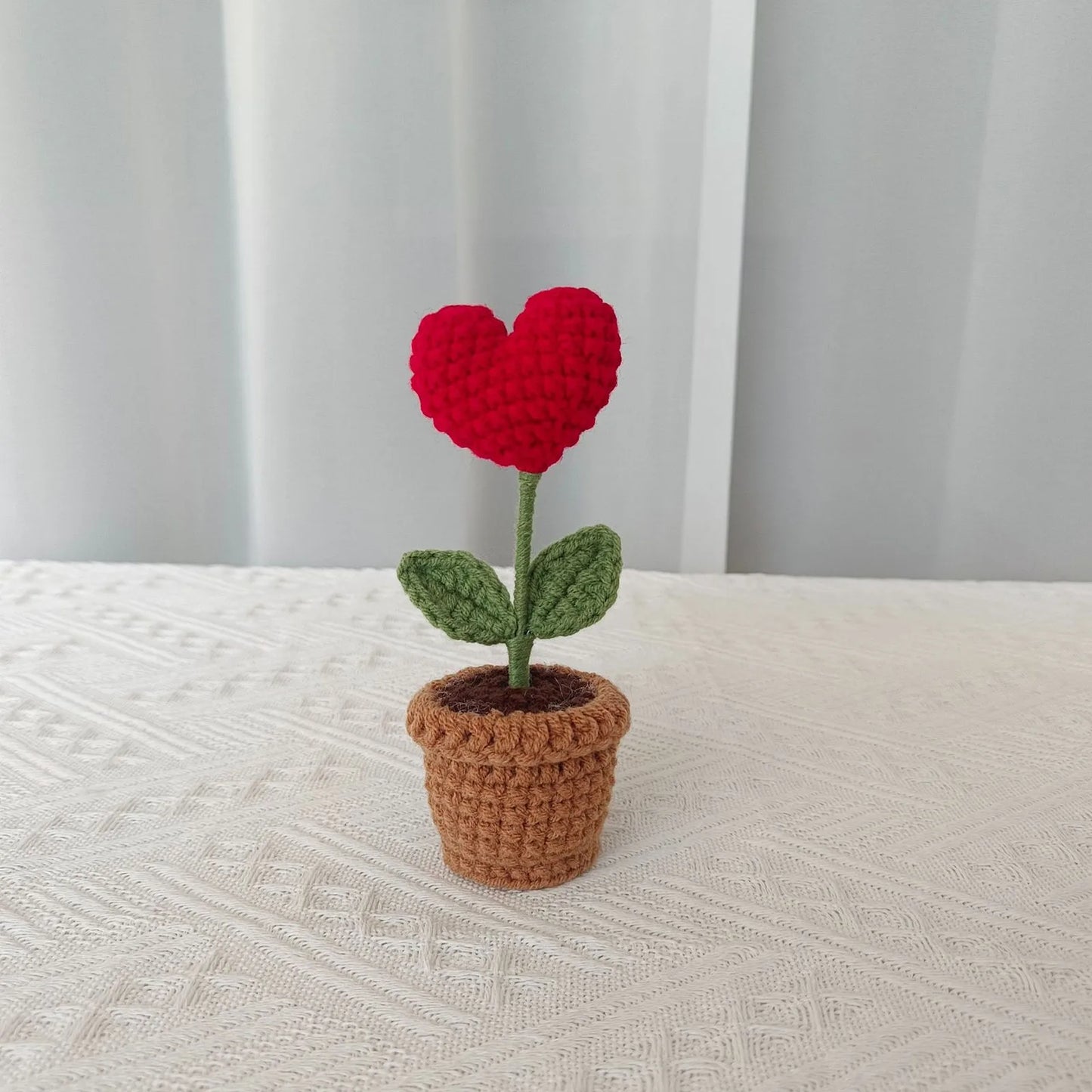 New Hand Knitting Potted Plants Handwoven Rose Sunflower Tulip Crochet Flower Bouquet Potted Ornament Table Home Room Decoration