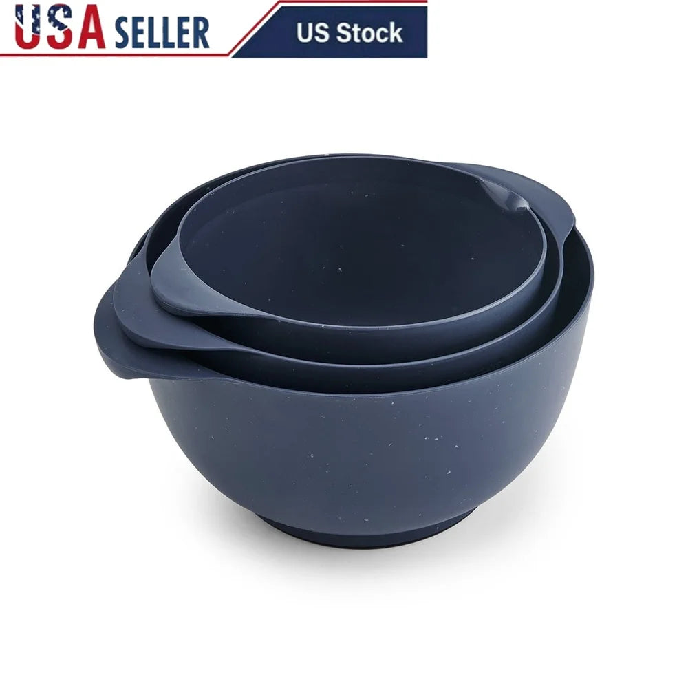 Pro Recycled 3 Piece Bowl Colander Set Non Slip Base Easy Pouring Multi Functional Kitchen Essentials Dishwasher Safe Mixing