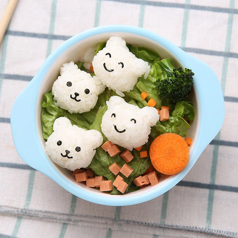 Rice Ball Mold Set Chicken Bear Kawaii Sushi Curry Rice Mould Pattern Bento Accessories Seaweed Cutter Kitchen Tools