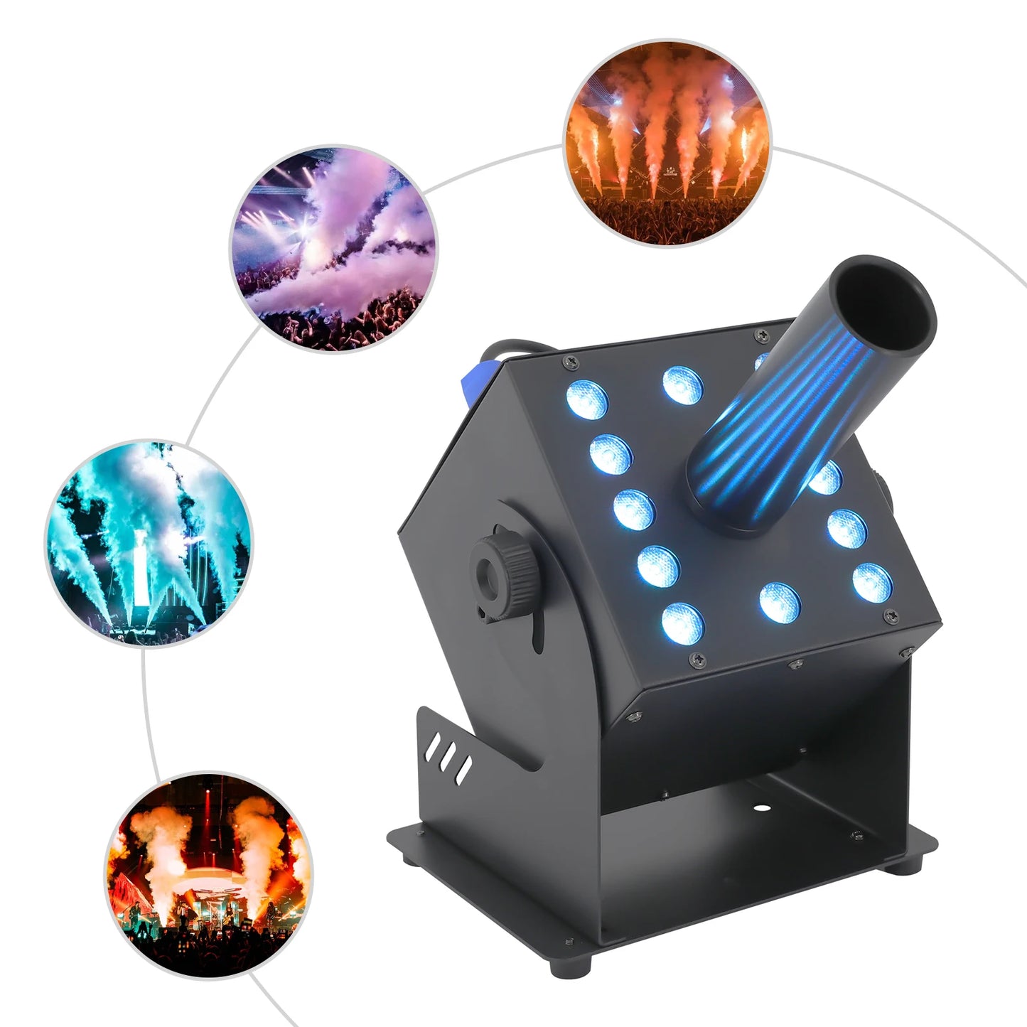 CO2 Fog Machine 110V with 12 LEDs 19.69-26.25ft Jet Effect, DMX Controlled for Parties, Stage, Halloween