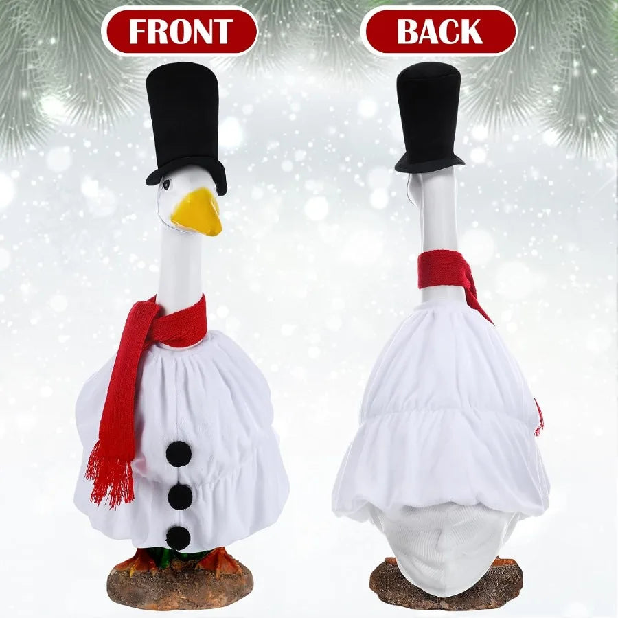 Christmas Porch Goose Outfits Clothes for Plastic 23'' Cement Goose Duck Lawn Yard Decorations Snowman Theme Outdoor