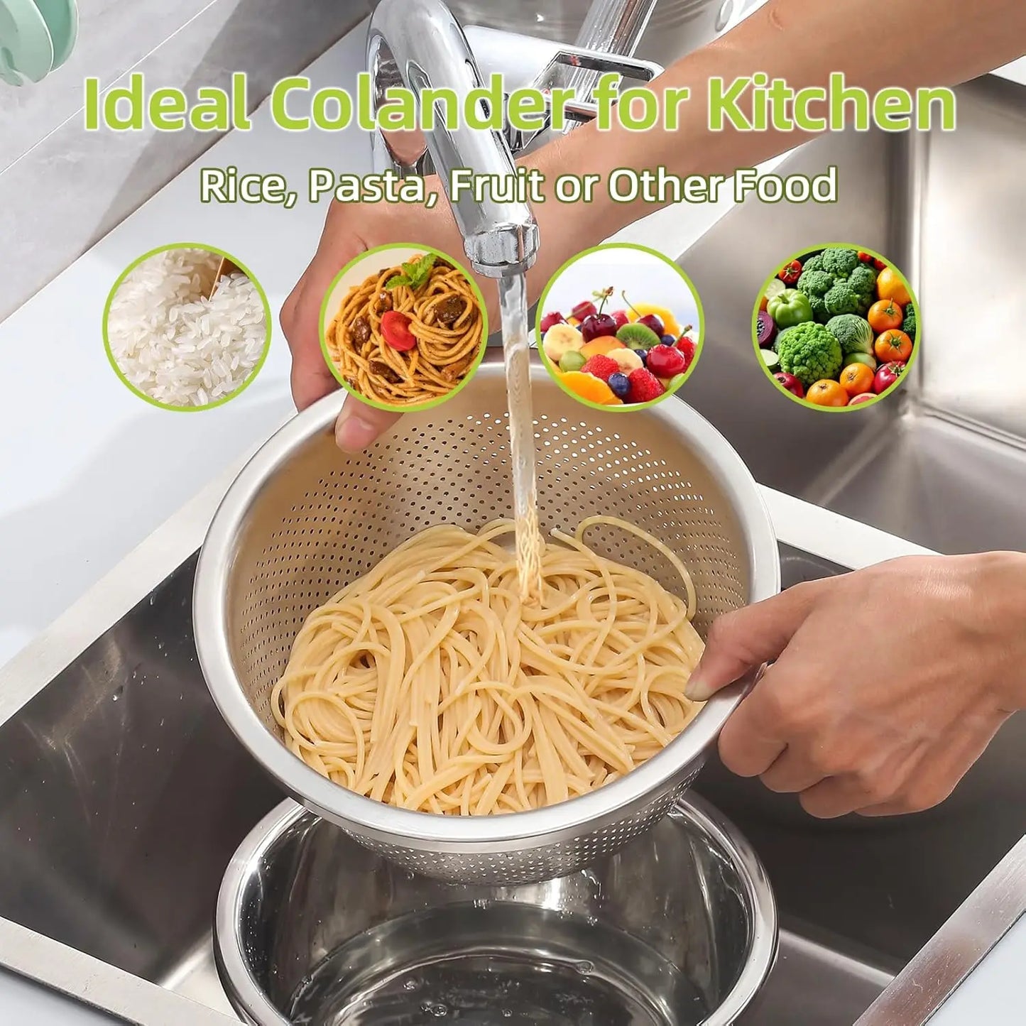 304 Stainless Steel Colander Microporous with Mixing Bowls, 2-Quart Strainers and Colanders for Kitchen, Food-Grade Strainer for