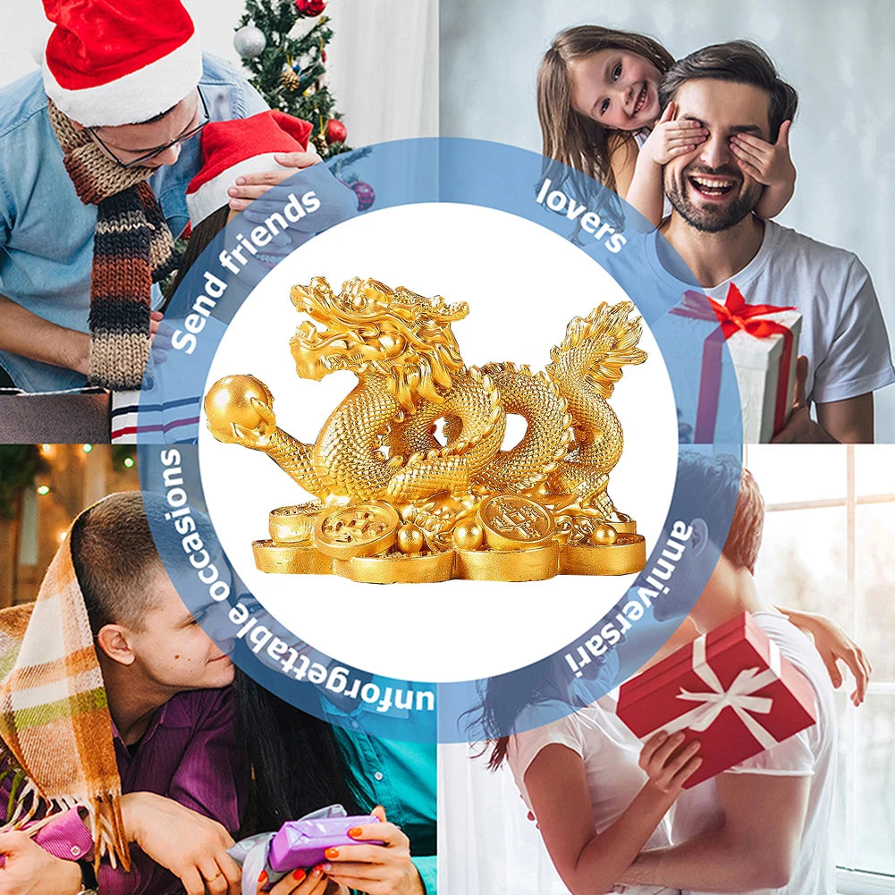 2024 Chinese Dragon Figurines Resin Dragon Figurine Ornament Attract Wealth Auspicious Dragon Statuette Desktop Decoration