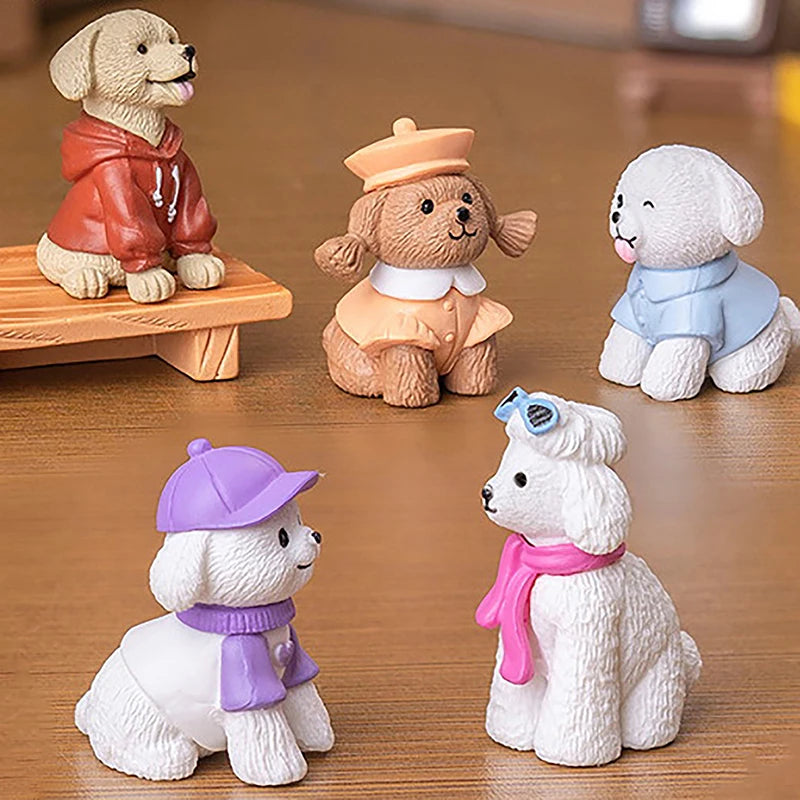 6PCS Desk Accessories Figurines Miniatures Cute Simulation Dog Pomeranian Micro Landscape Ornaments For Home Decoration