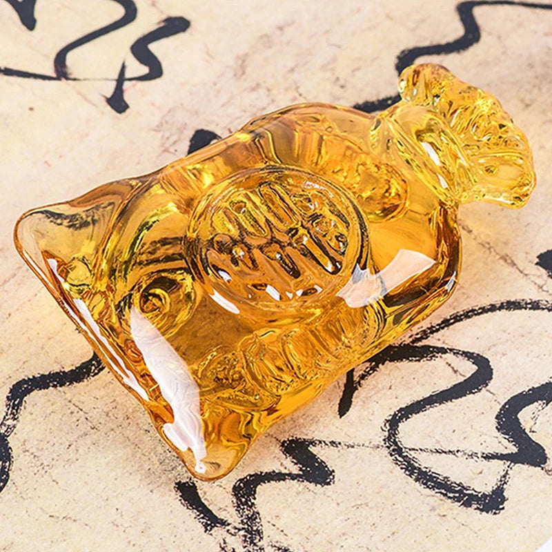 Citrine Money Bag Figurine Feng Shui Crystal Crafts Coin Lucky Ornament Office Living Room Table Decoration Glass New Year Gift