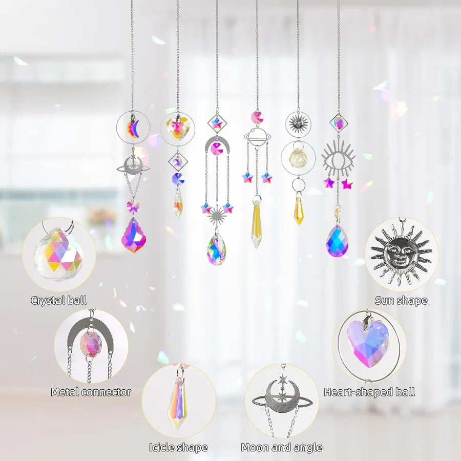 Sun Catchers 6Pieces Colorful Crystals Suncatcher with Chain Pendant Ornaments Hanging Crystals Prism Rainbow for Window Home I