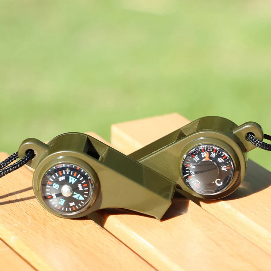 3 in 1 Emergency Survival Whistle Compass Thermometer Keychain Safety Camp