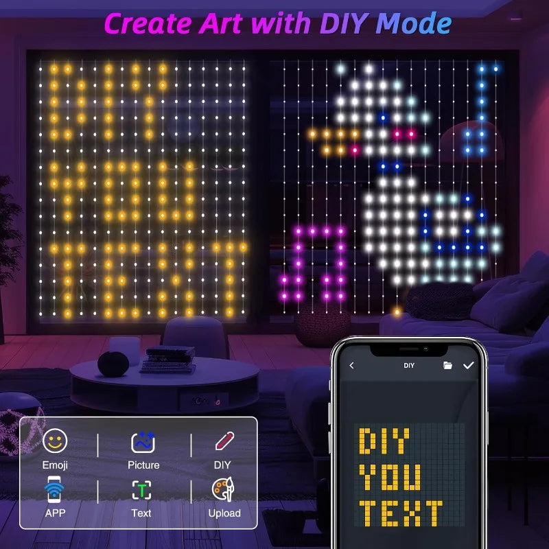 MIMI RGB Curtain Lights 400LEDs,Smart LED Curtain Light,IP65 Waterproof,Smart LED Wall Lights with APP&Remote