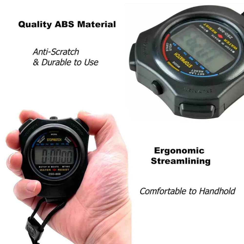 Portable Waterproof Chronometer Handheld Stopwatch Digital Sport Stopwatch LCD Timer Stop Watch Timer Tool Black
