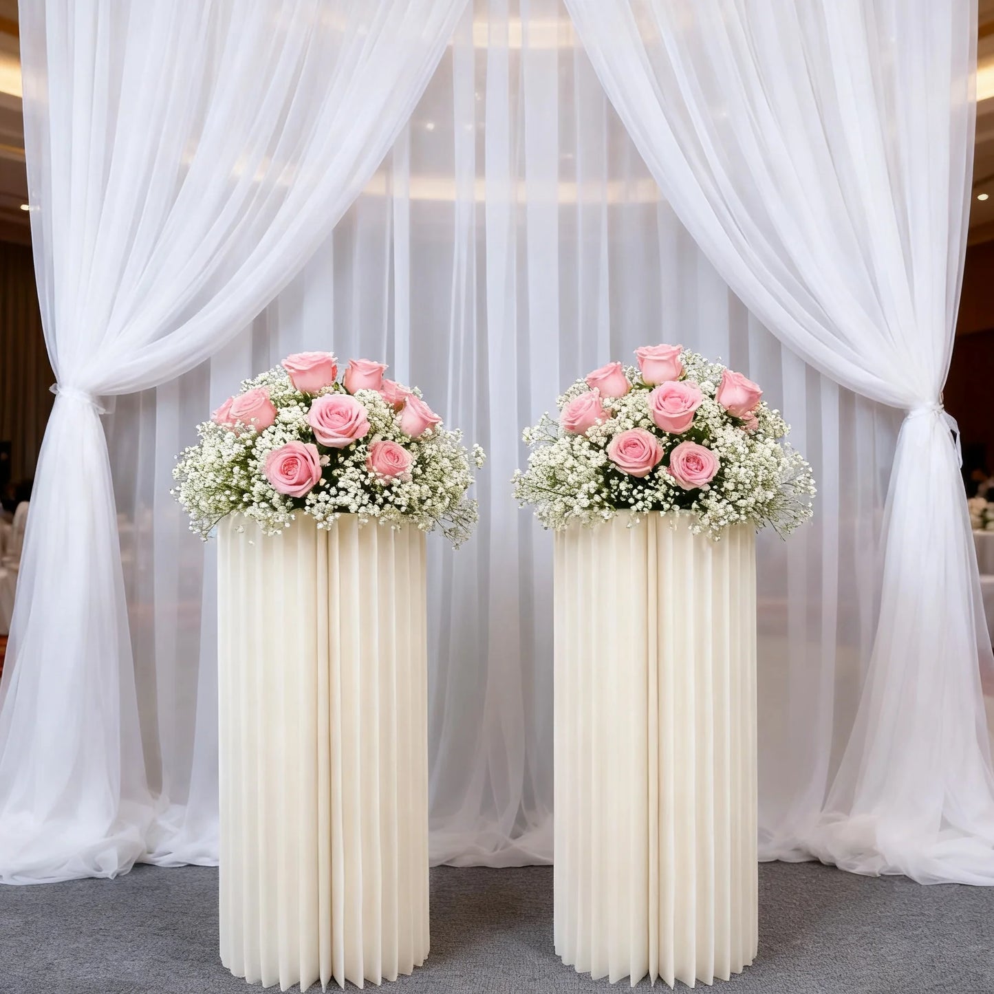 2 cylindrical flower stands, foldable PVC paper pillar display stand wedding center stand,suitable for birthday party decoration