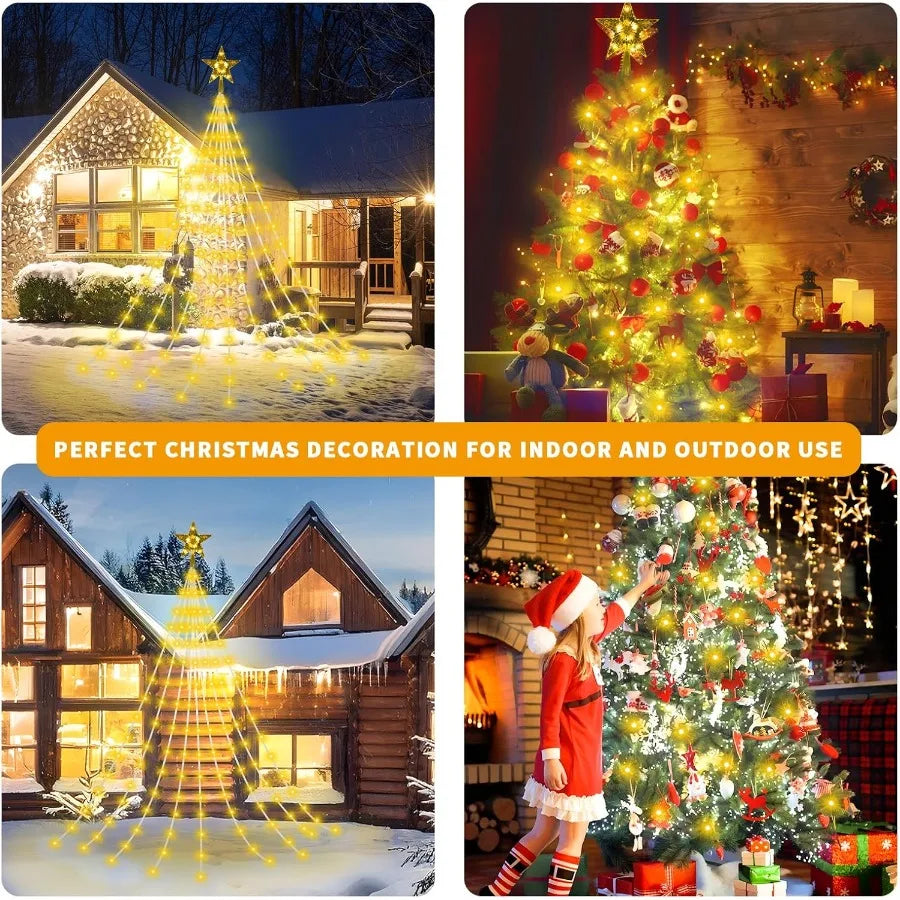 Christmas Lights Outdoor Outdoor Christmas Decorations Star String Lights 9.8Ft 288LEDs 8 Modes Waterproof Remote Control Tree