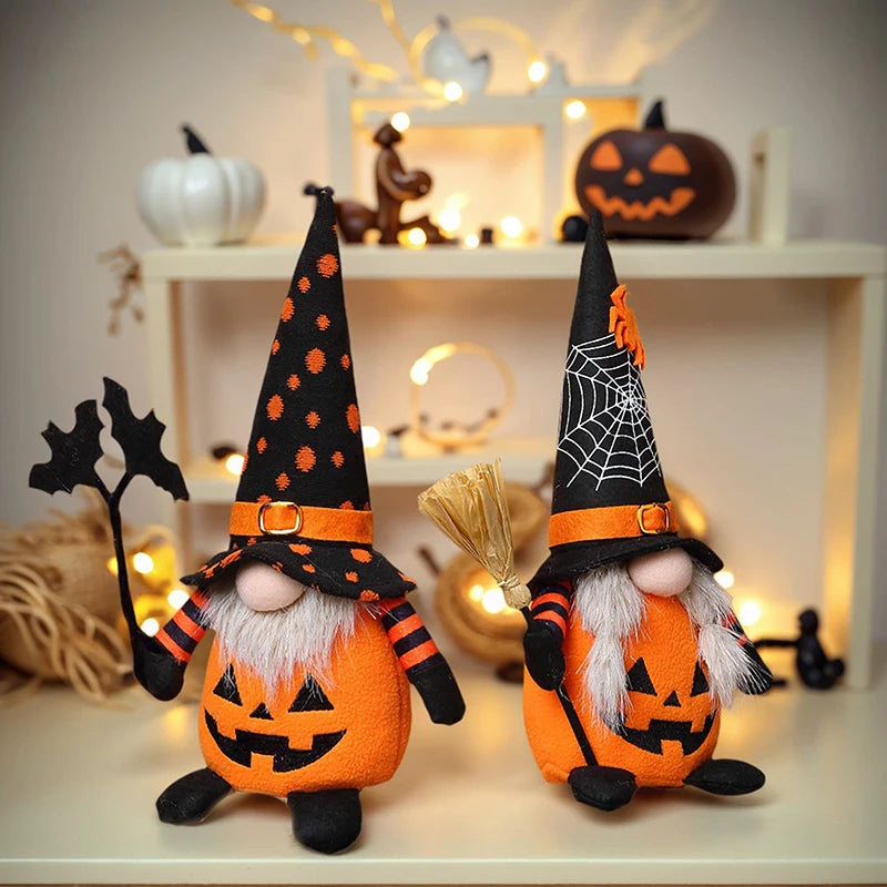 Halloween Gnome Decorations,Handmade Pumpkin Bat Ornaments Swedish Tomte Nordic Plush Elf Doll Nisse Adorable Gnome