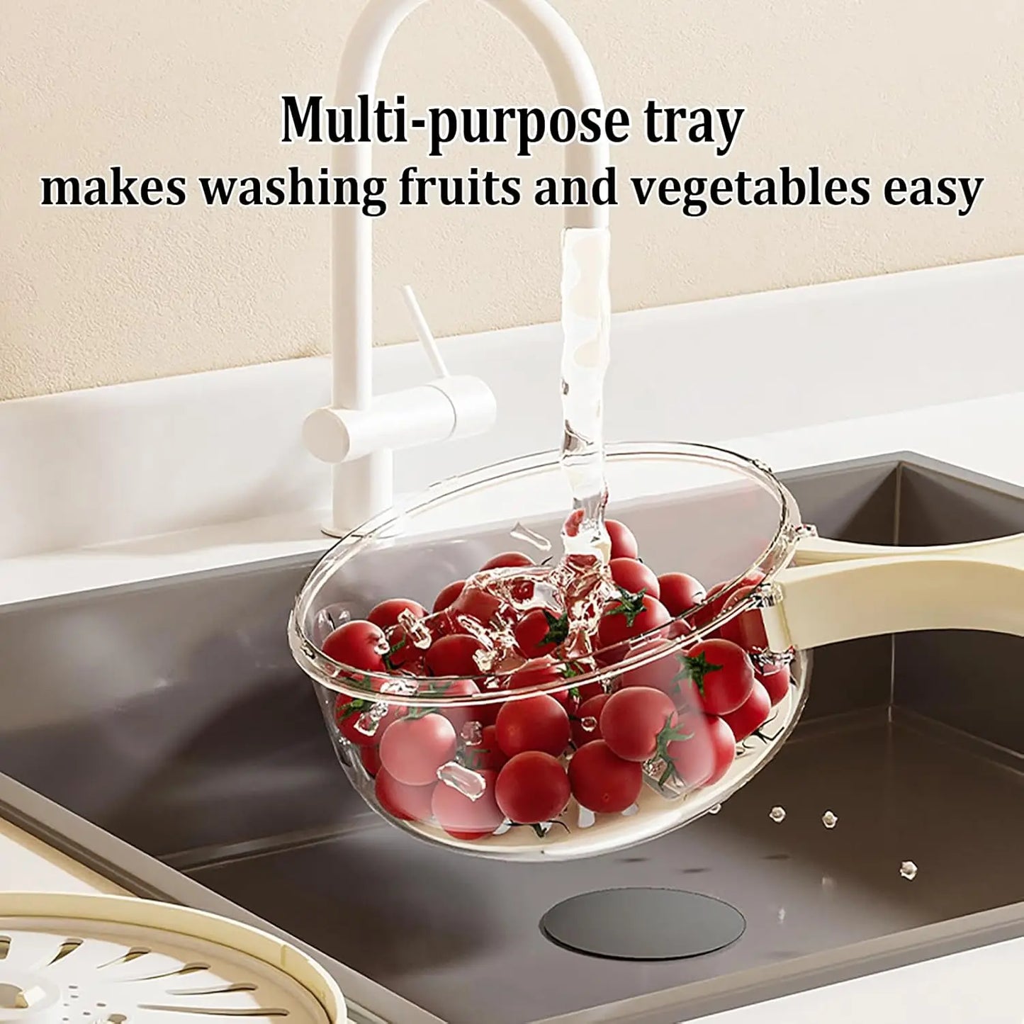 Kitchen Fruit Drainage Basket, Multifunctional Drainage Bowl, Fruit and Vegetable Washing Bowl with Lid, Kitchen Dual-Layer Drai