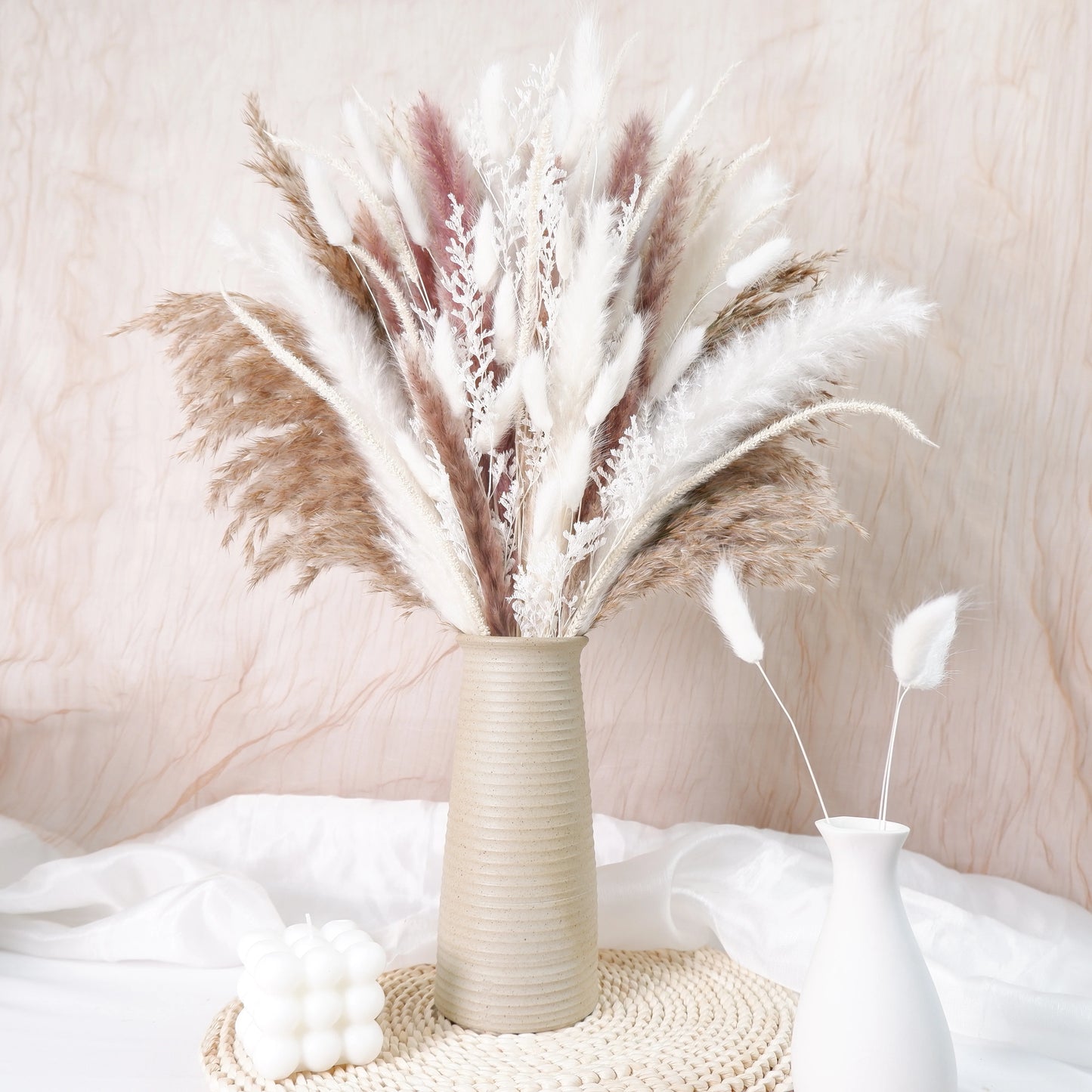 Dried Pampas Grass Decor 80-110 PCS Pampas Grass with Bunny Tails Dried Flowers Reed Grass Bouquet for Wedding Boho Flowers