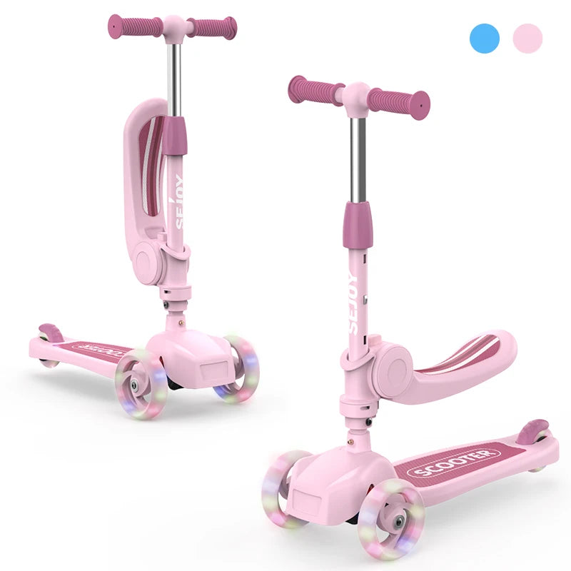 Kick Scooter for Kids with 3-Wheeled LED Lights,Adjustable Lean-to-Steer Handlebar,Foldable Seat,Sit or Stand Ride,for 3-8 Years