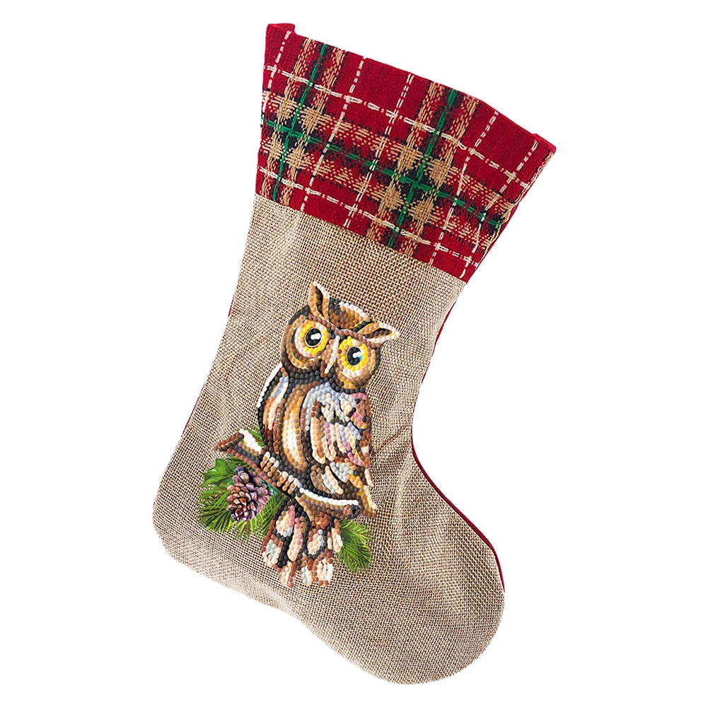 Christmas Decor Diamond Painting Stocking Snowman Diamond Xmas Fireplace Hanging Stockings Owl Pine for Family Party Decorations