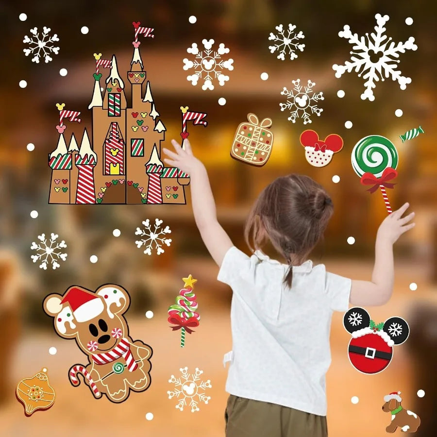 12 Sheets DoubleSided Christmas Gingerbread Window Cling Decorations for Indoor Office and Home Use Festive Mouse Castle Snowfl