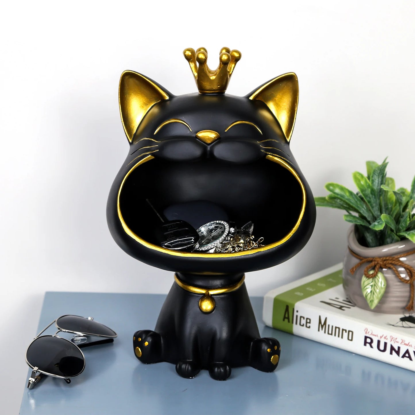 Lucky Cat Statue Decoration Resin Big Mouths Cat Statue Creative Small Items Container Cute Desktop Storage Accessories