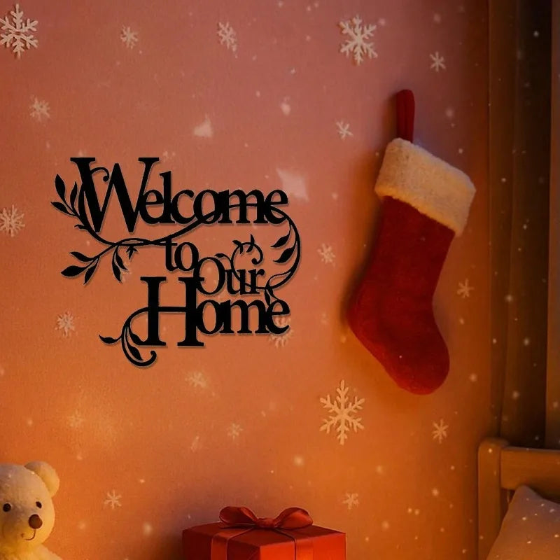 1PC Metal "Welcome To Our Home" Wall Sign - Decorative Pendant for Porch, Living Room, Garden Yard Gate