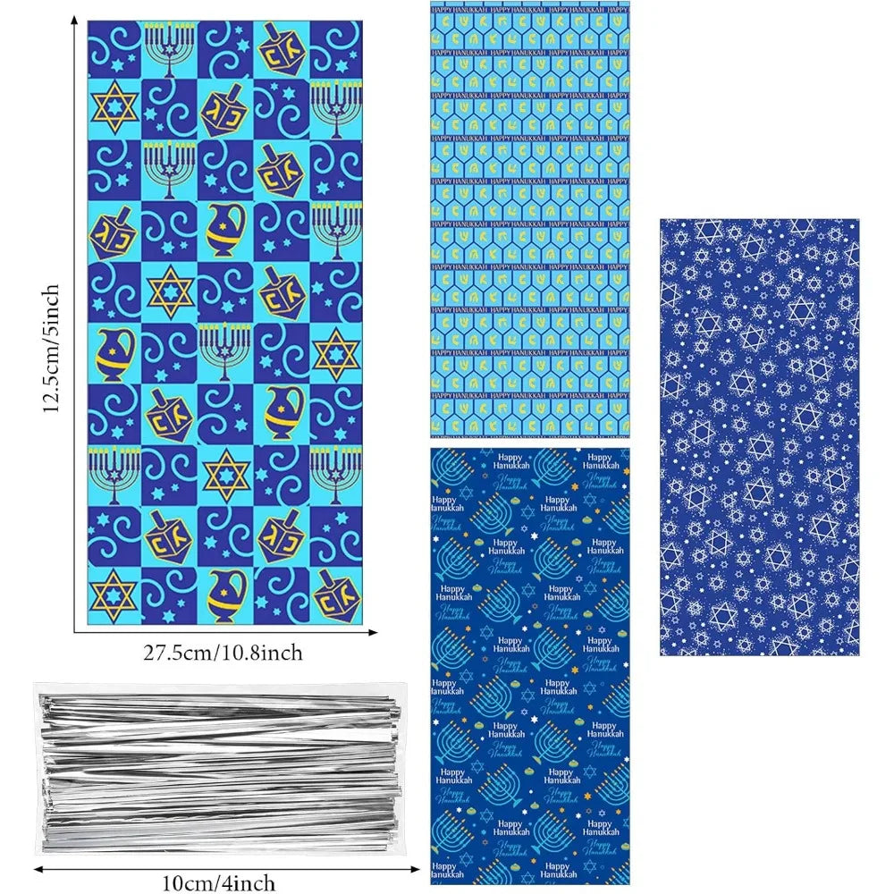 100 pieces hanukkah cellophane treat bags chanukah gift bags blue jewish holiday theme candy present supplies plastic clear goo