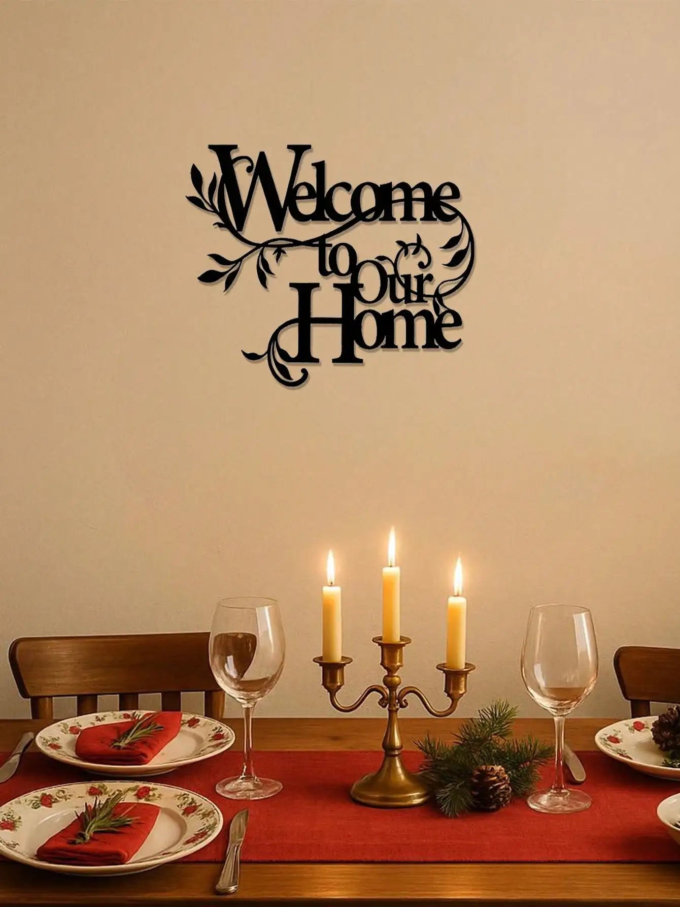 1PC Metal "Welcome To Our Home" Wall Sign - Decorative Pendant for Porch, Living Room, Garden Yard Gate
