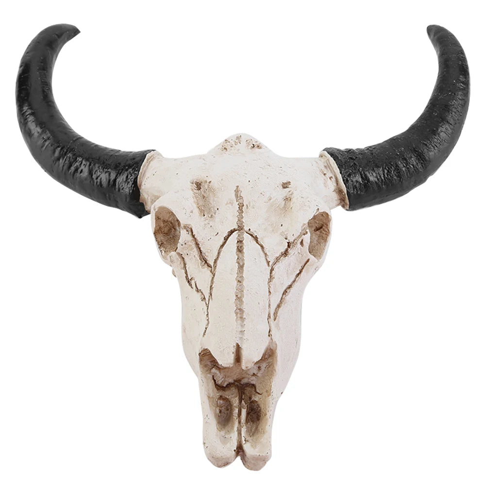 Longhorn Cow Skull Head Ornament Wall Hanging Animal Wildlife Sculpture Figurines Crafts Realistic for Home Halloween Decor