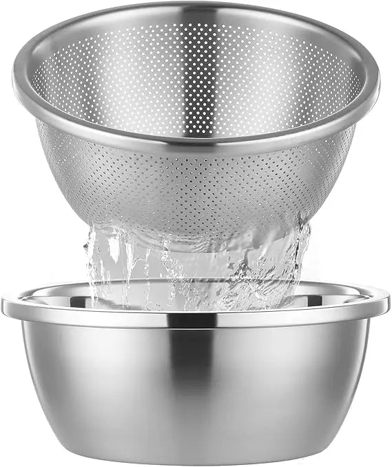 304 Stainless Steel Colander Microporous with Mixing Bowls, 2-Quart Strainers and Colanders for Kitchen, Food-Grade Strainer for