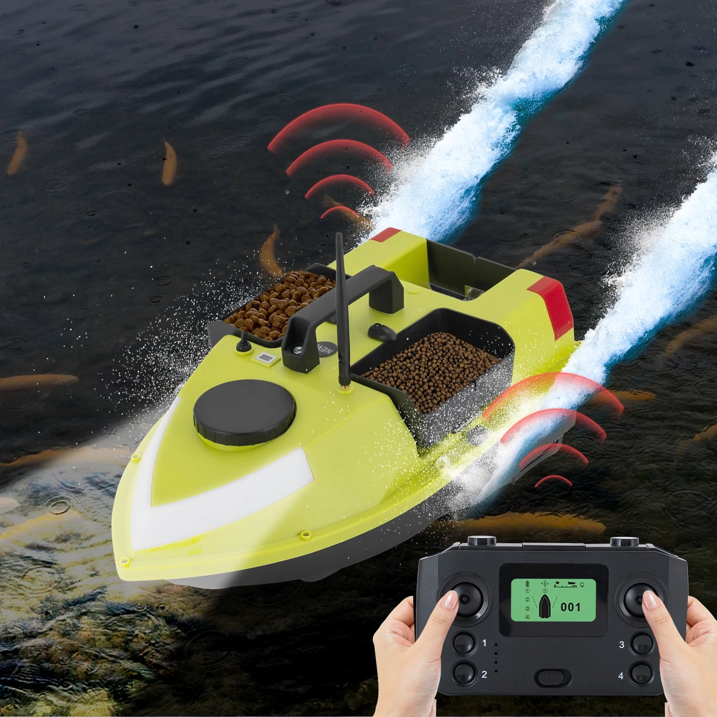 Rechargeable GPS Fishing Bait Boat with 7 Light Colors 600m Remote Control 2kg Load Bait Boat with 2 Batteries