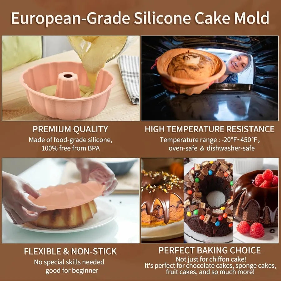 2 Pack Silicone Bundt Cake Pan Nonstick10 Inch Silicone Cake Molds Pound Cake Pan Baking Pan for Jello Gelatin Cake Brownie and