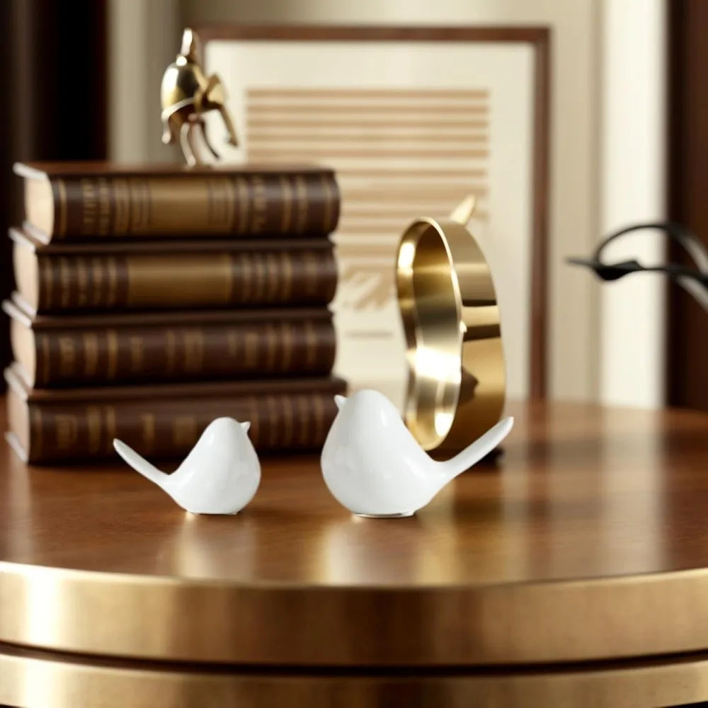 2 Pcs Small Animal Statues, White Bird Home Decor, Cute White Fat Bird Modern Home Decorative, Ceramic Decor for Office Desktop