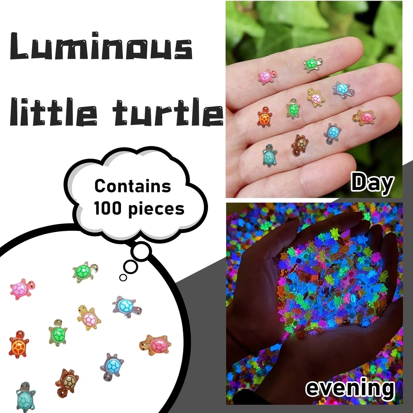 100pcmini Resin Animal Turtle Glow In The Dark Pieces Miniature Items Dolls Hideable Little Turtle For Garden Decoration Dollhou
