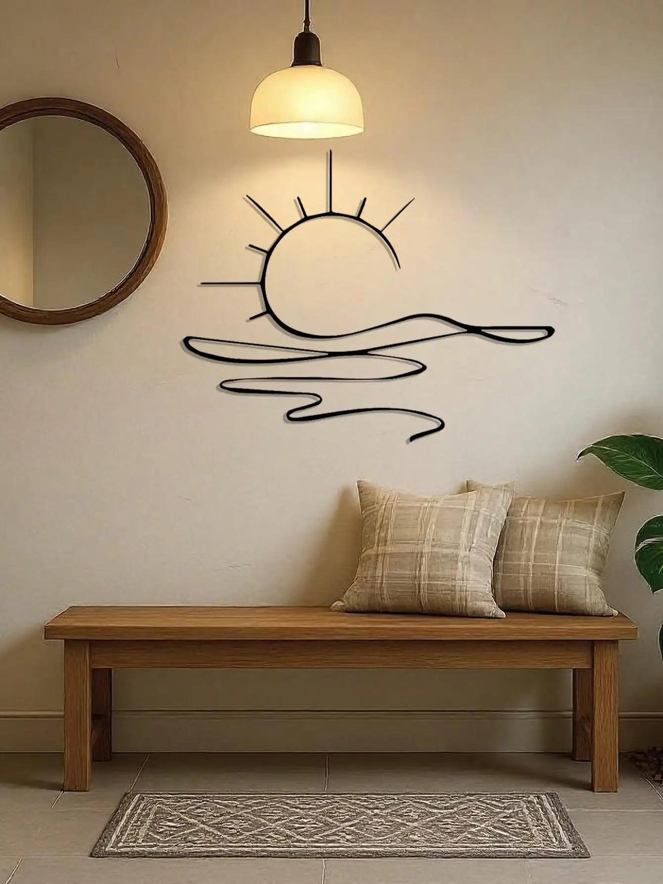 Minimalist Sunrise Metal Wall Art - Abstract Sun Line Wall Decor for Modern Home, Elegant Housewarming Gift Idea for Living Room