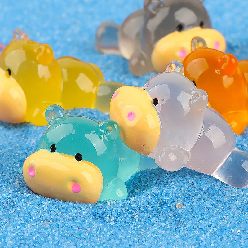 Cartoon Mini Luminous Small Hippopotamus Miniature Figurines Landscape Decoration DIY Home Decoration Accessories Gifts