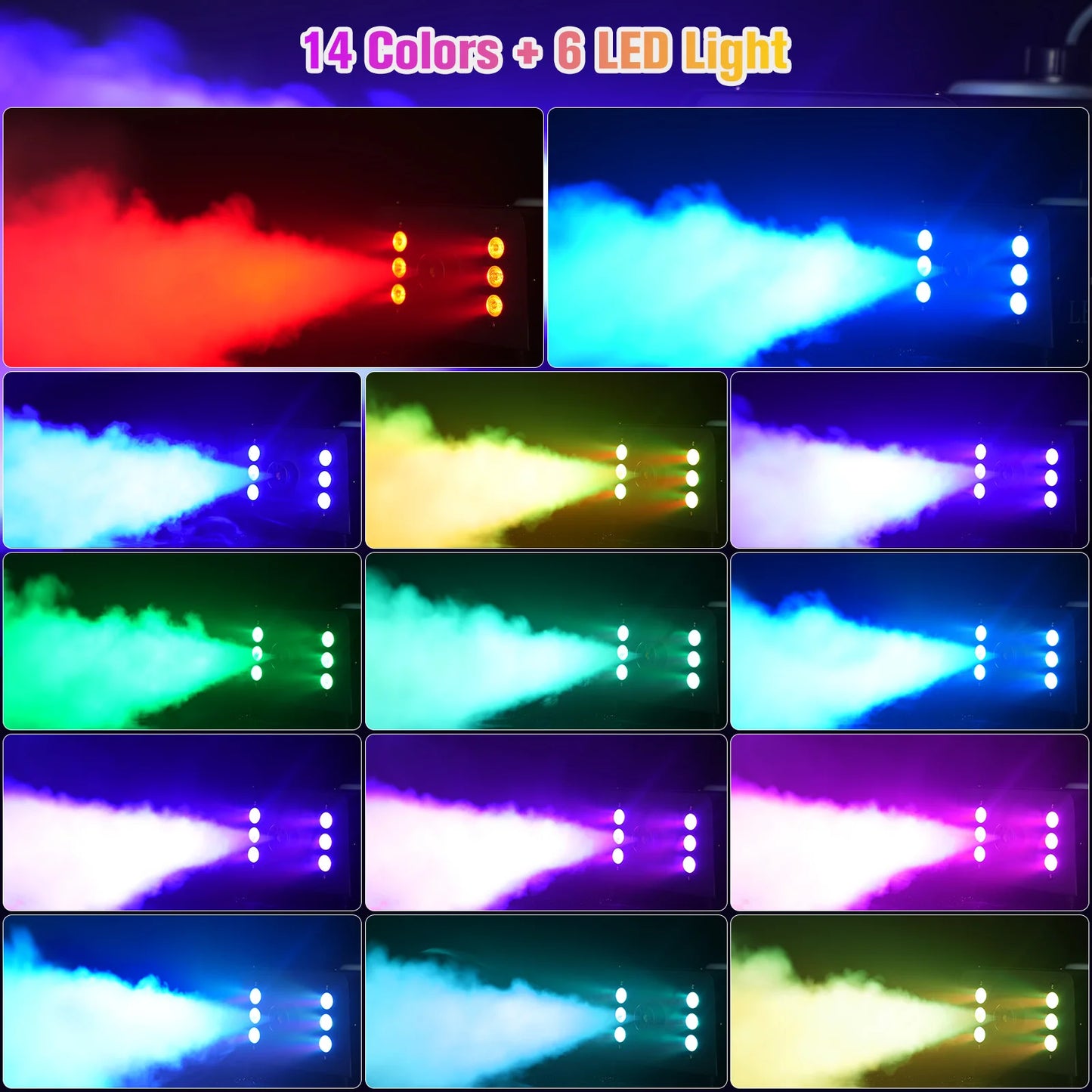 U'King 1500W Smoke Machine RGB 6 LED Fog Machine with Remote Control for DJ Disco Party Nightclub Stage Effect Fogger Machine