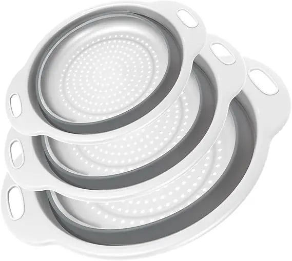 Collapsible Colander 3-Pack Set Space-Saving Foldable Kitchen Strainer with Non-Slip Base Durable Thickened PP+TPE Collapsible S