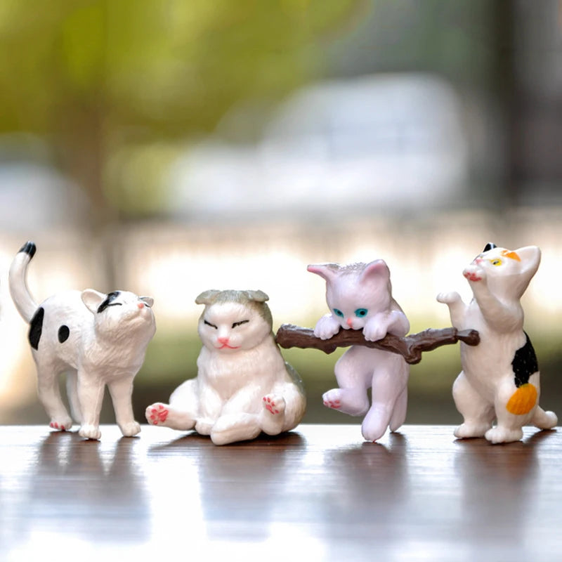 10pcs/set Cute Cat Miniature Ornaments Kitten Figurines Model Birthday Gifts For Kids Children Desk Car Home Decoration