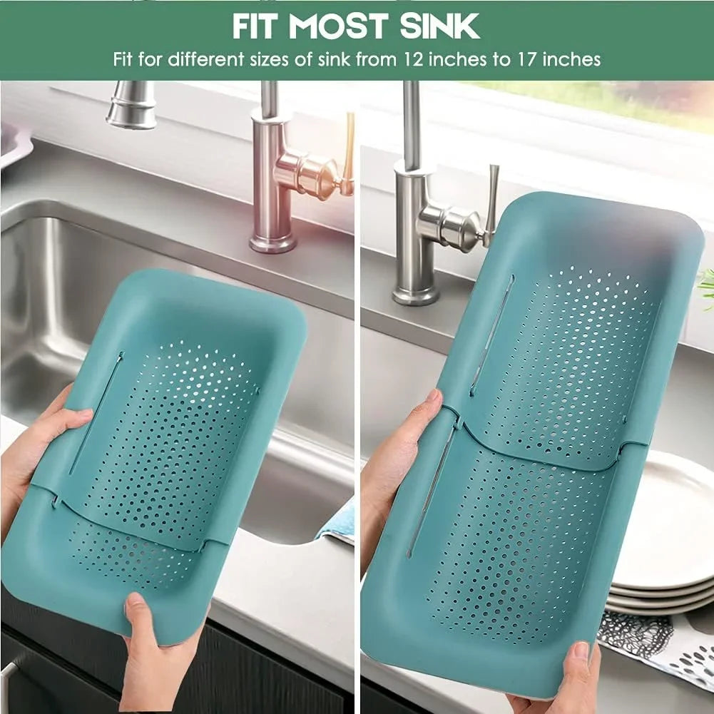 Collapsible Colander Kitchen Extendable Strainer Fruits Noodle Pasta Food Drain Basket Space-Saver Portable Drainer Over Sink