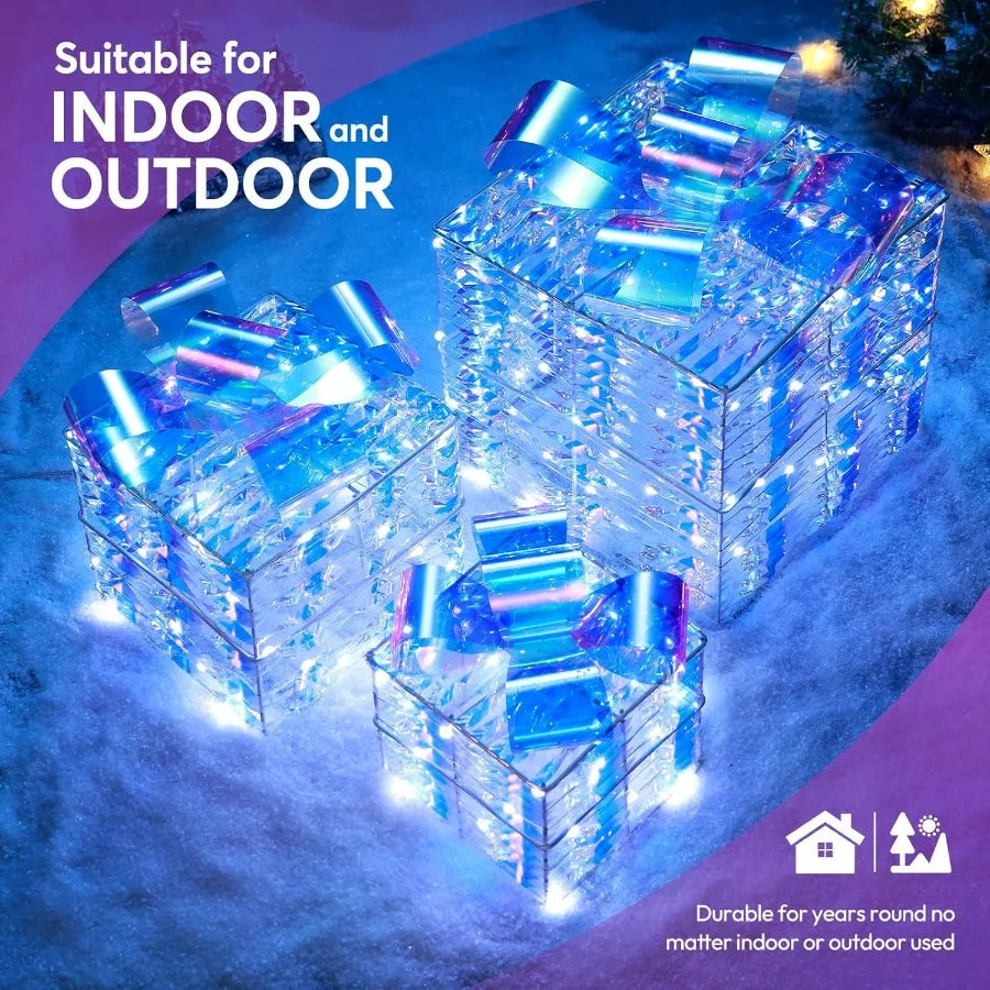 3 Pack 150 LED Lighted Gift Boxes Christmas Decorations Light Up Present Boxes for Indoor Outdoor Yard Home Decorations