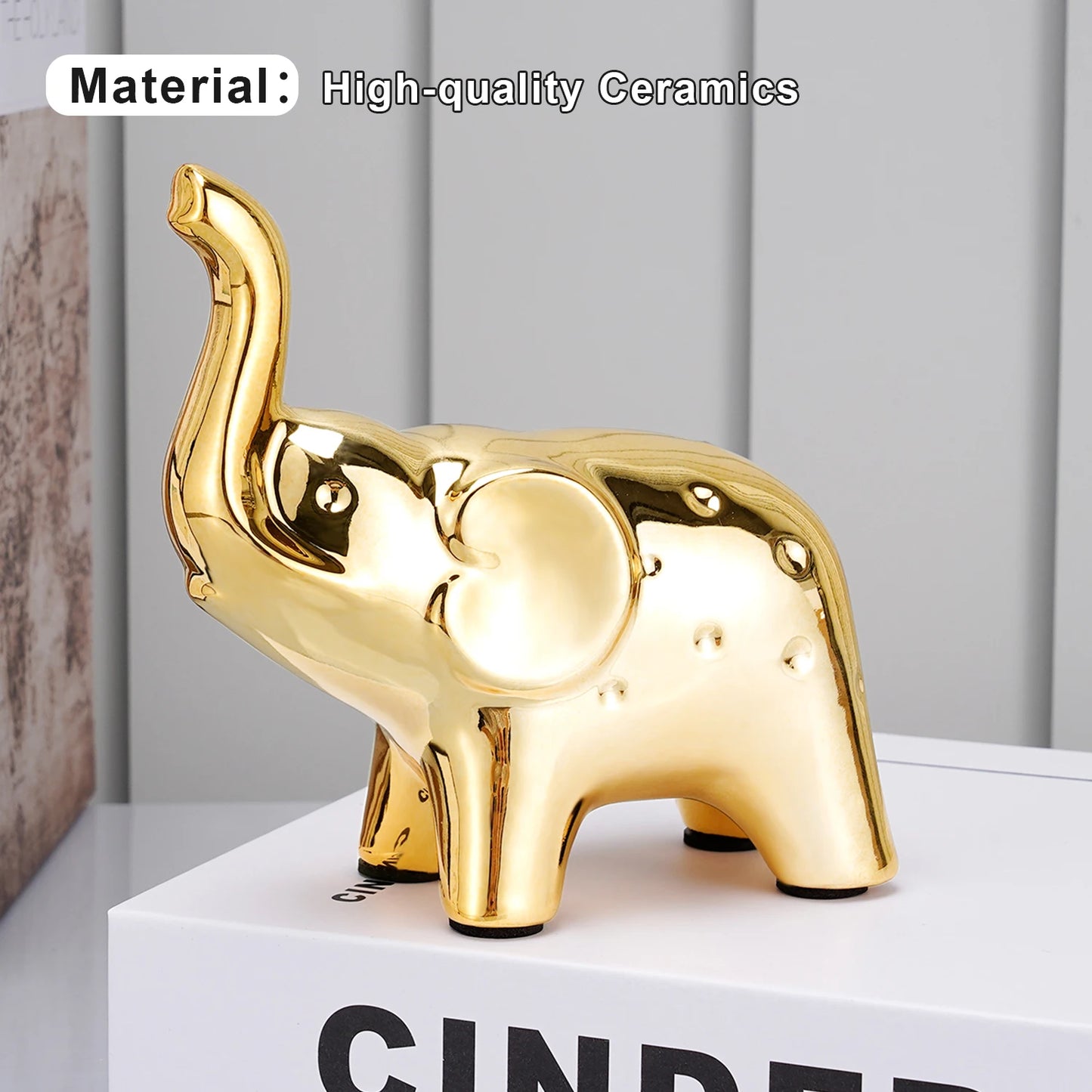 A Pair Golden Resin Elephant Sculpture Craft Elegant Elephant Trunk Sculpture Lucky Wealth Figurine Crafts Ornaments Home Decor