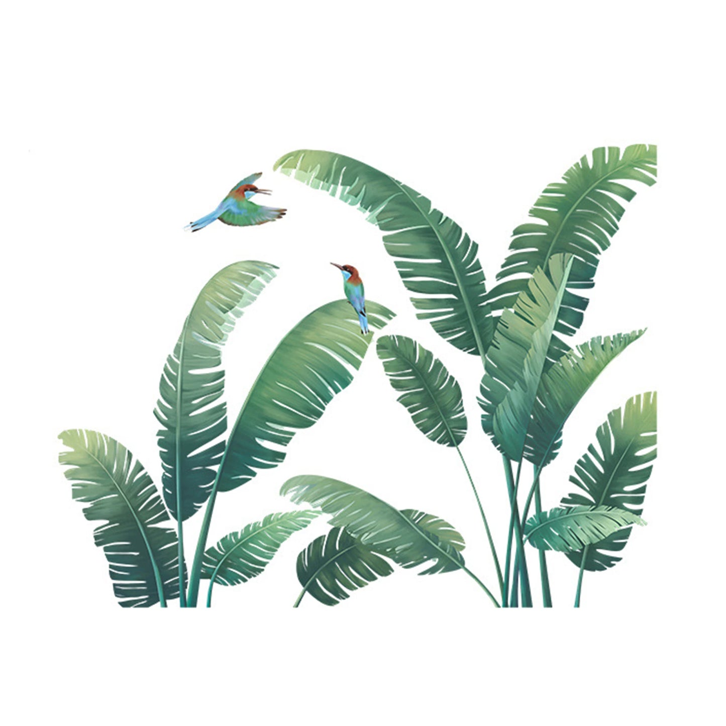 Tropical Palm Leaf Wall Stickers Set of 2 Exotic Green Plant Decals for Living Room Bedroom Office Decor Removable Nature Art