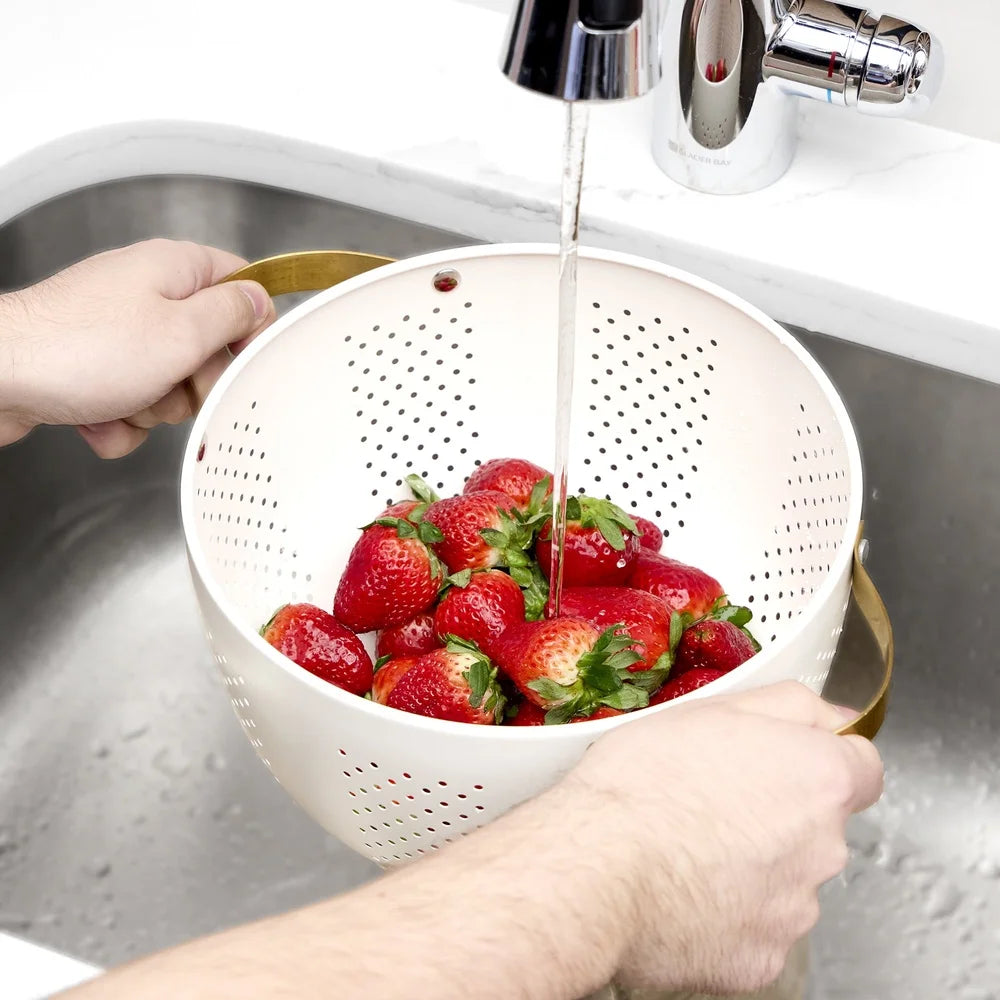 Stainless Steel Colander with Gold Handles 5QT Durable Kitchen Strainer