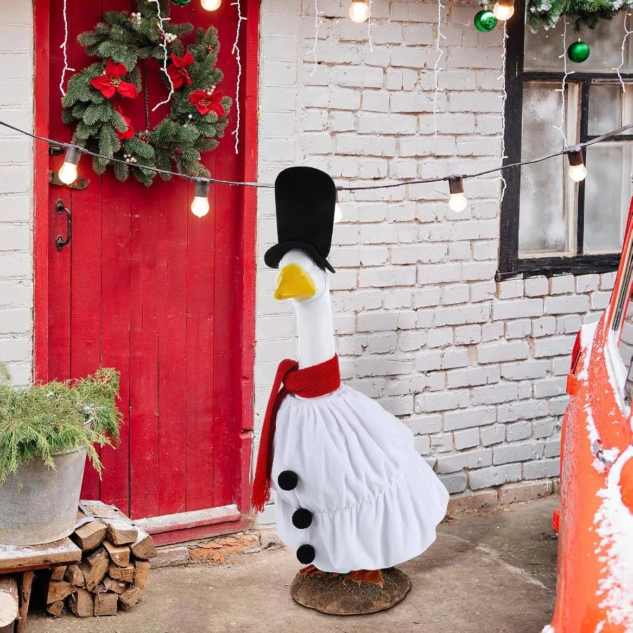 Christmas Porch Goose Outfits Clothes for Plastic 23'' Cement Goose Duck Lawn Yard Decorations Snowman Theme Outdoor