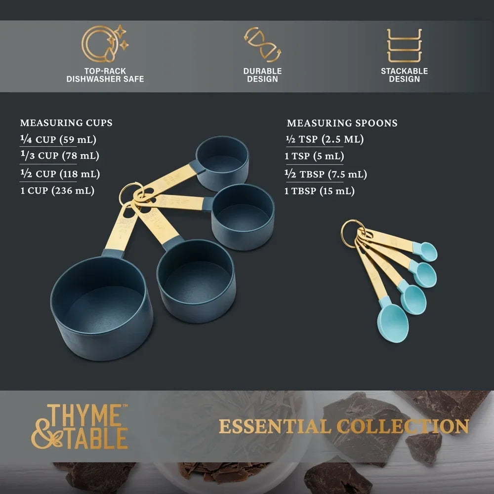 8 Piece Measuring Cup Spoon Set Kitchen Utensils Accurate Measurement Durable Easy Clean Nesting Design Perfect Baking Cooking